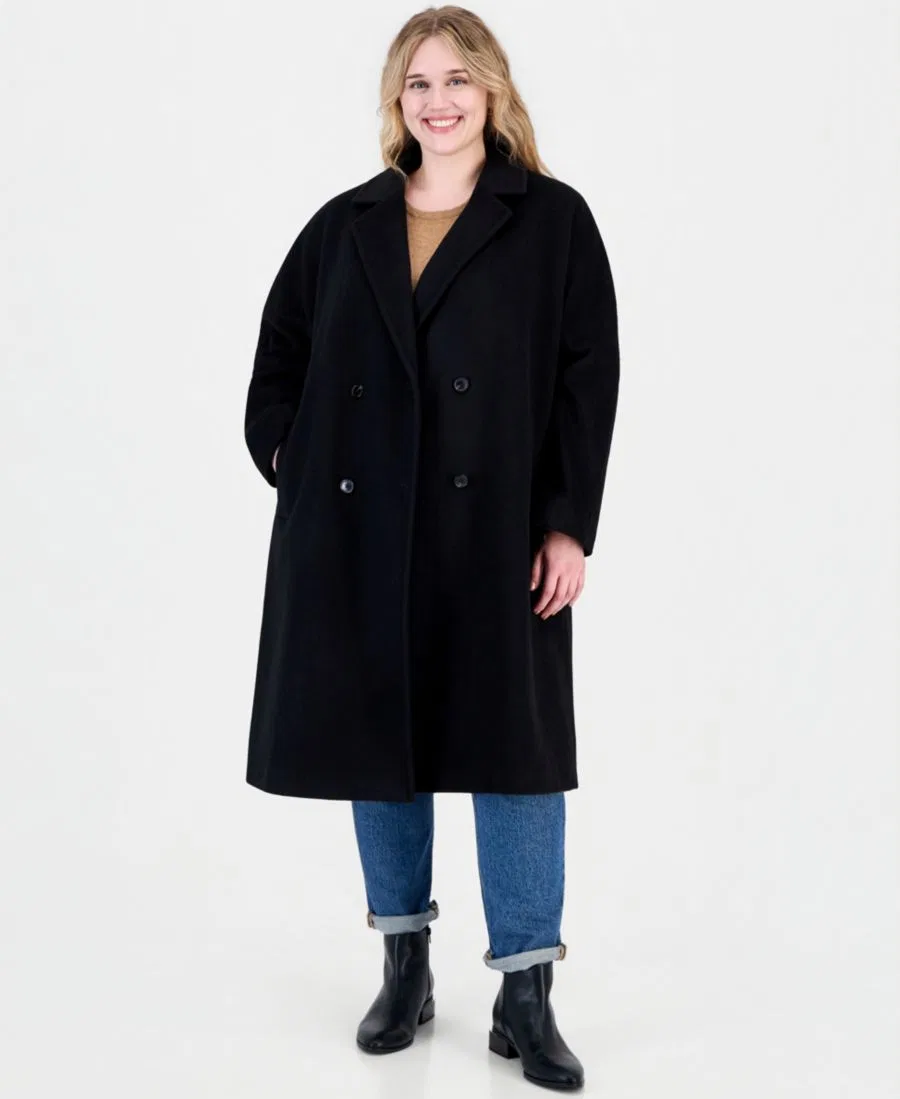 Пальто двубортное из шерстяной смеси Calvin Klein, Black
