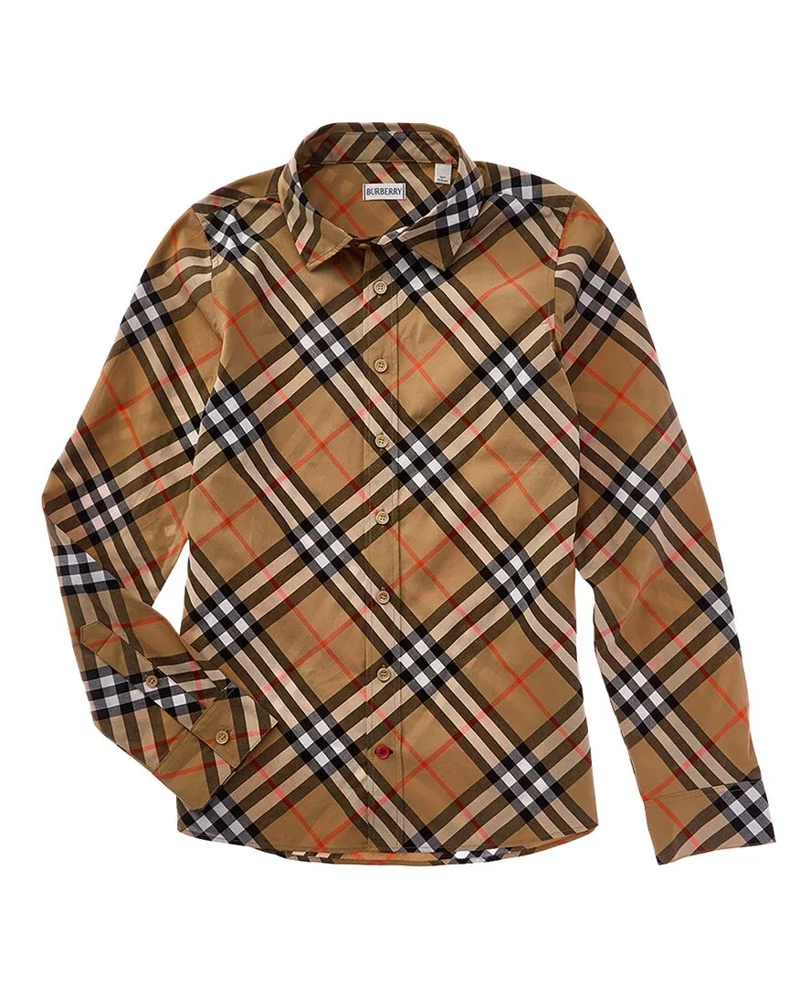 Детская рубашка Burberry с воротником и пуговицами, коричневый