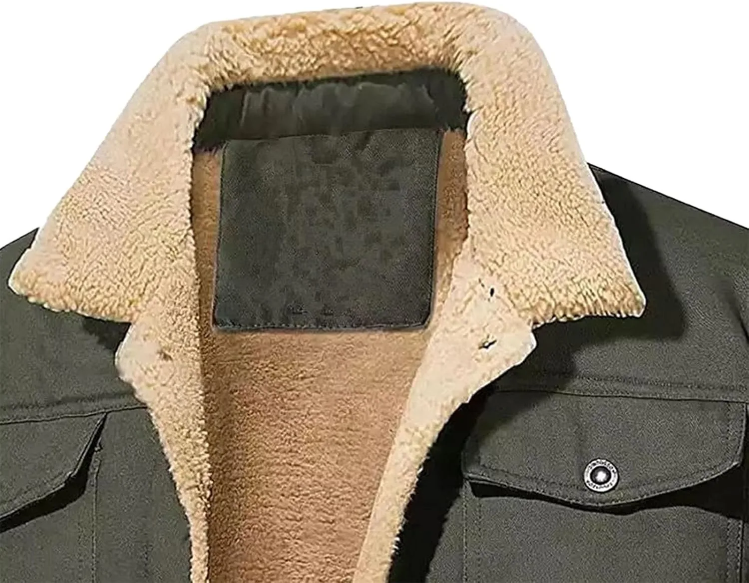 Мужская куртка-рубашка Sherpa Fleece Cotton с лацканами в стиле Trucker, рабочая куртка с карманами Cargo, утепленная теплая куртка на флисовой подкладке Generic, белый — фото 2