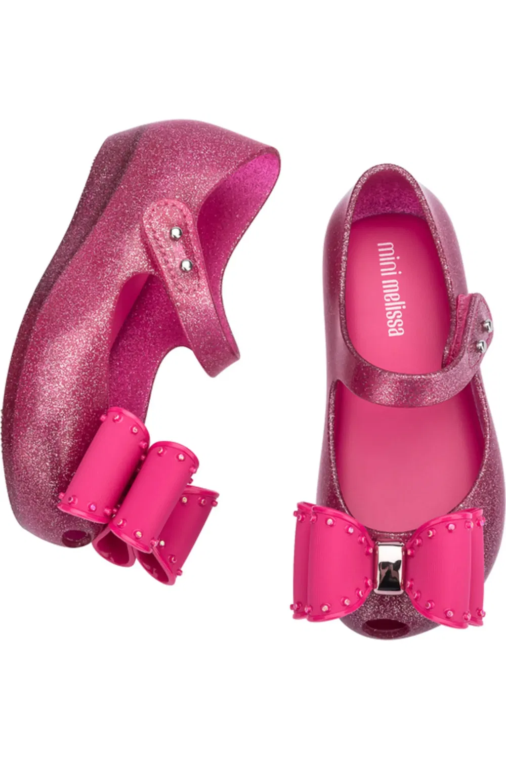 Туфли балетки детские с бантом Ultragirl Mini Melissa, Glitter Pink — фото 2