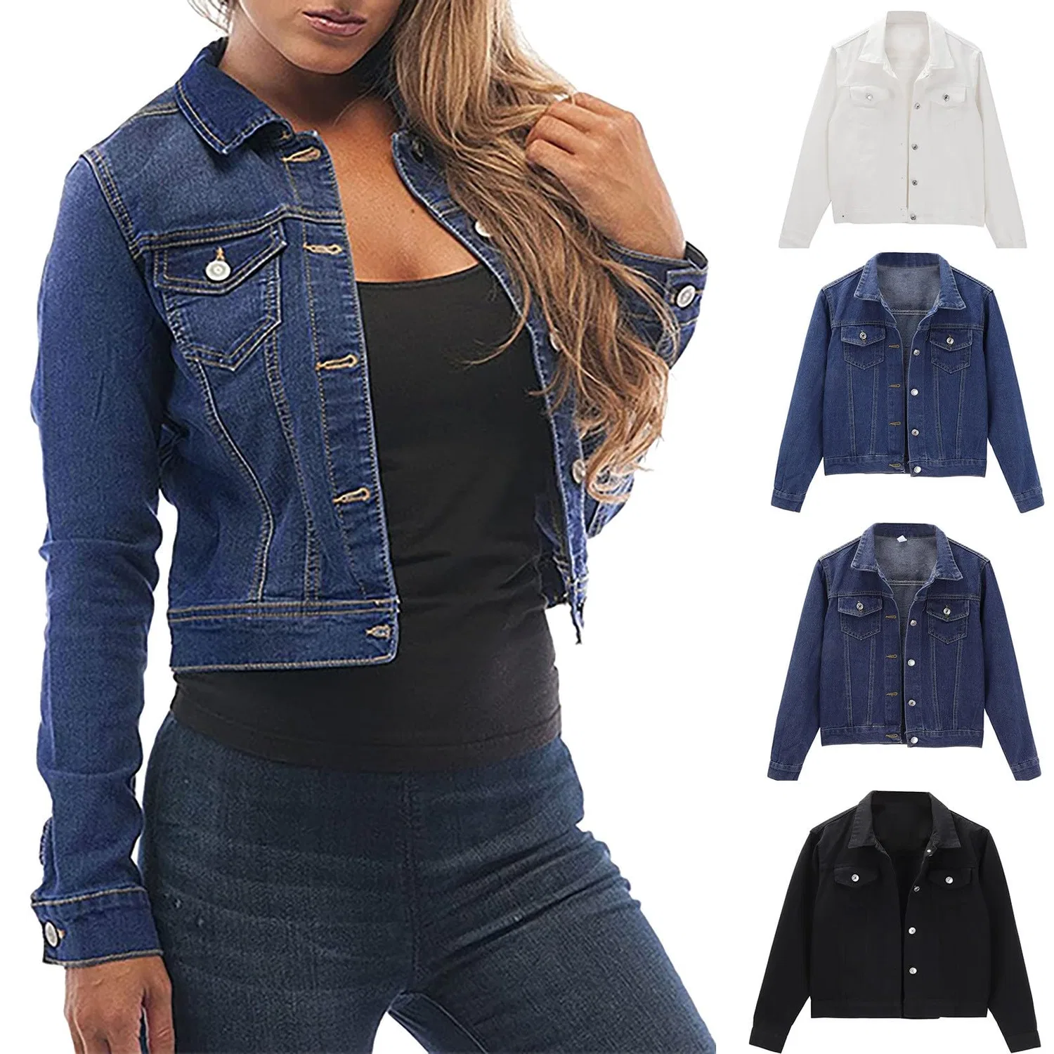 Женская джинсовая куртка с длинным рукавом Oversized Cardigan, 2-dark blue