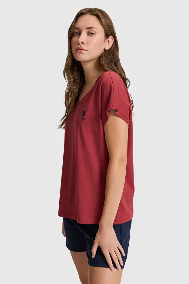 Женская футболка с v-образным вырезом U.S. Polo Assn., Cherry — фото 3