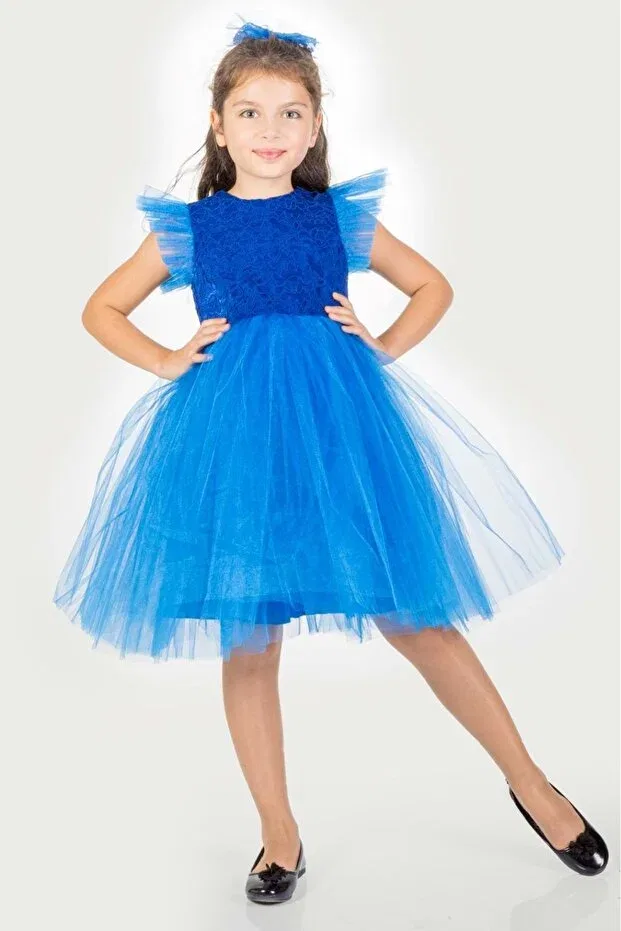 Детское платье для девочек кружевное Mnk Baby&Kids, Saks Blue — фото 4