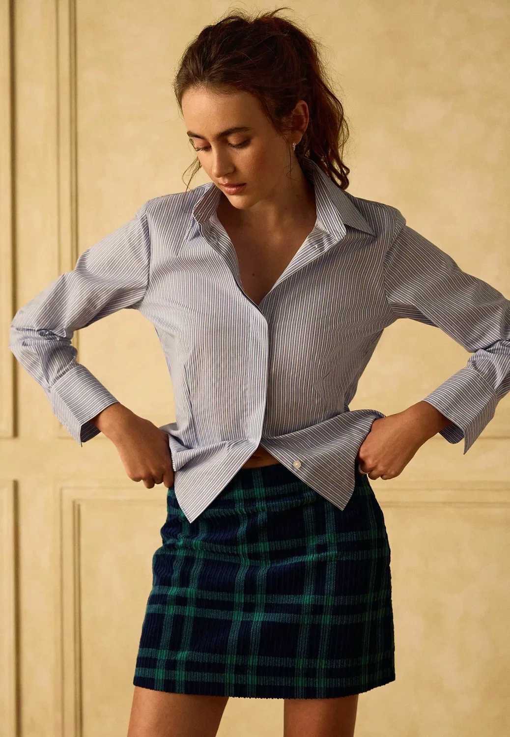 Вельветовая мини-юбка - мини-юбка Next, Navy Blue Green Check — фото 3
