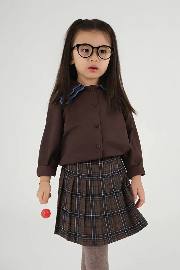 Детская рубашка для мальчиков с длинным рукавом Blue Embroidered Shirt Bitter Brown Mioma Kids, Brown