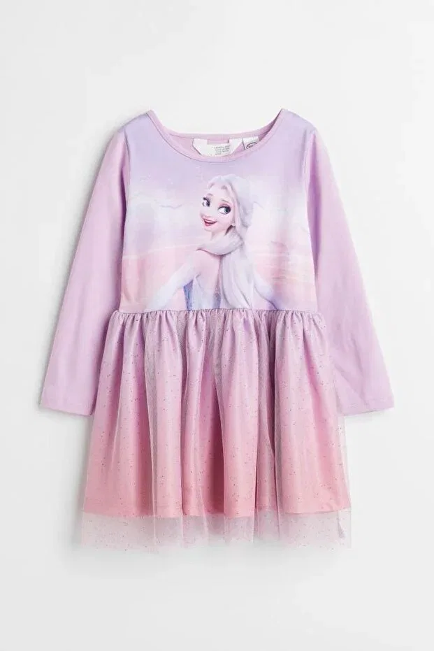 Детское платье для девочек с принтом Frozen Elsa Pink Hippo Kids, Open Lila — фото 2