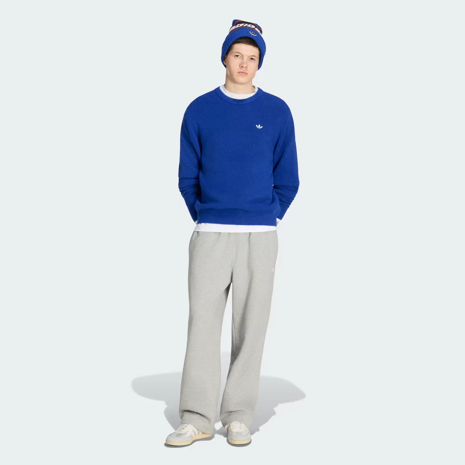 Мужской вязаный свитер с круглым вырезом Trefoil Essentials Adidas Originals, ярко-синий — фото 3
