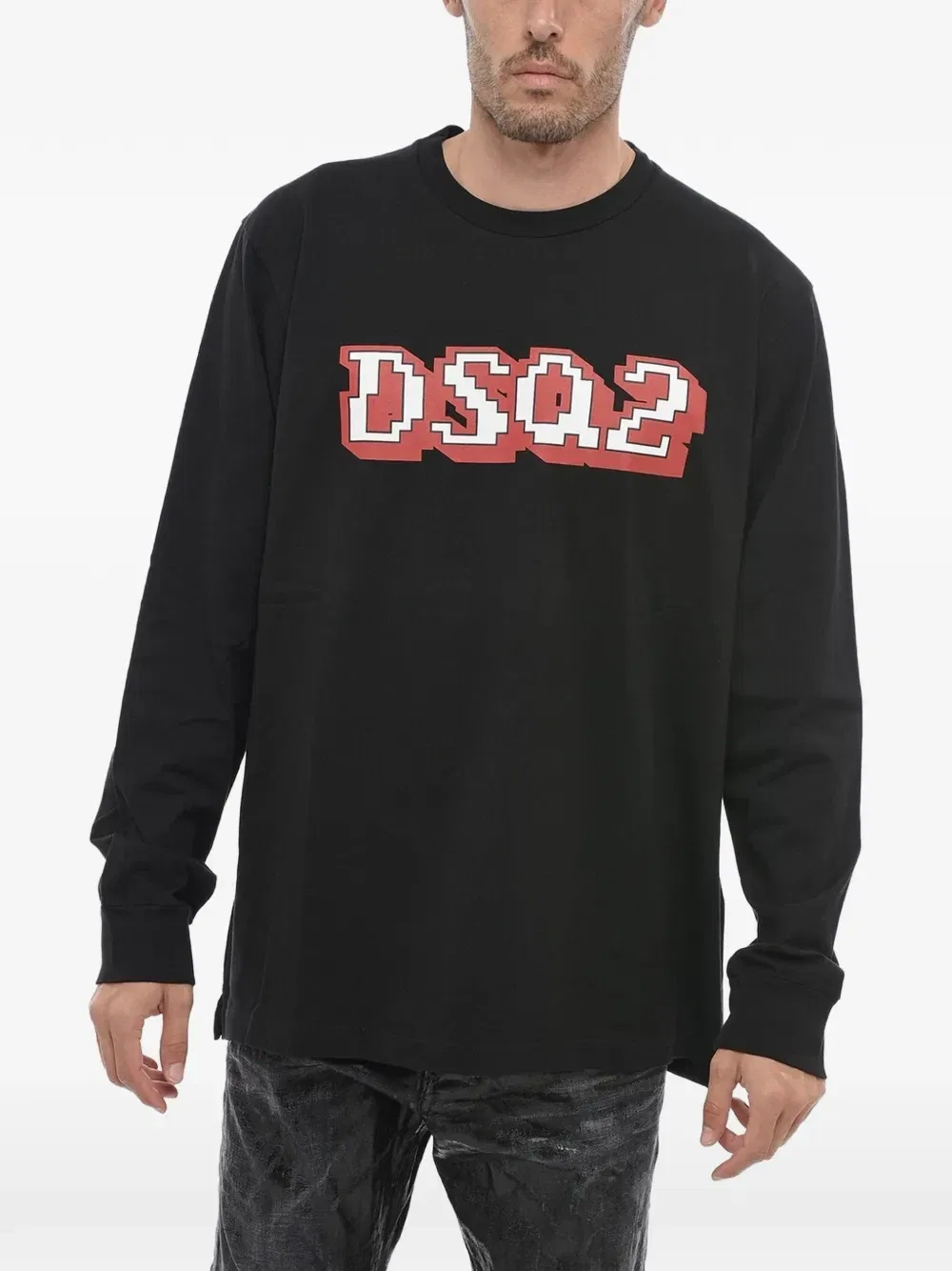 Футболка из хлопка с длинным рукавом и логотипом Dsquared2, черный