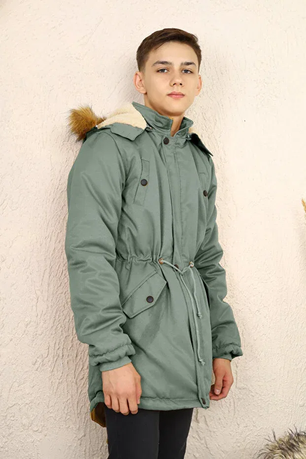 Детское пальто для девочек с капюшоном Joui Co, Mint Green — фото 4