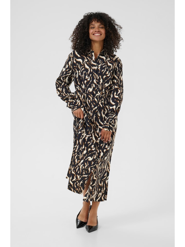 

Платье Kamille, свободного кроя, с черно-коричневым графическим принтом животных Kaffe