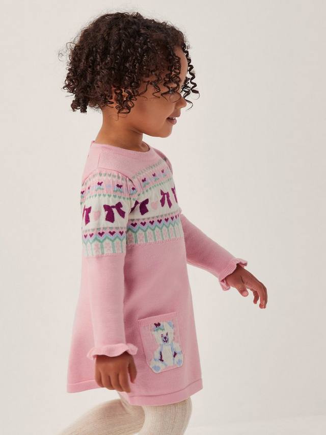 

Детское платье с длинными рукавами и вязаным медвежонком Monsoon, Pink