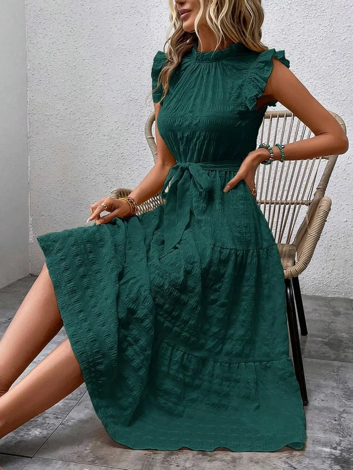 Женское платье миди с воланами и кружевным воротником Dark Green — фото 3