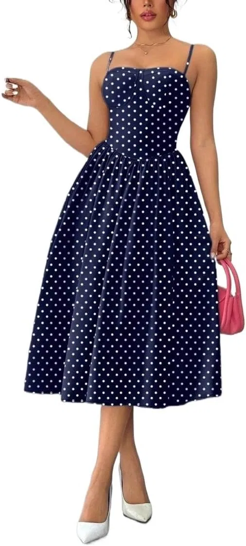 Женское элегантное платье миди с открытой спиной, Navy Blue