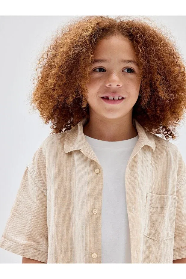 Детская рубашка для мальчиков с коротким рукавом Basics Gap, Beige — фото 2