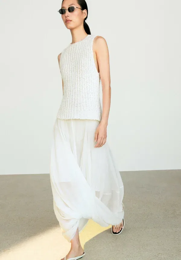 Топ хлопковый без рукавов Massimo Dutti, White, белый — фото 3