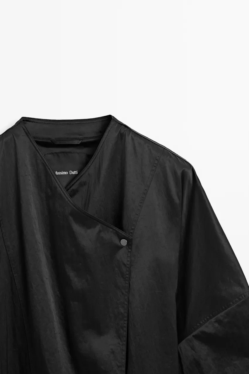 Tренч Massimo Dutti Flowing Kimono With Tie Detail, черный — фото 2