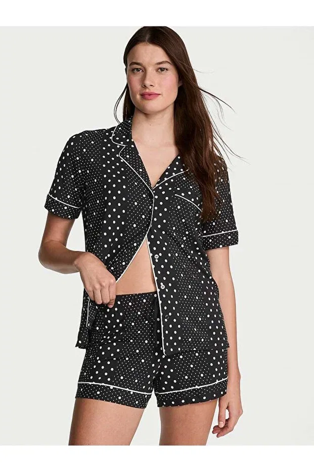Женский пижамный комплект с коротким рукавом Victoria'S Secret, Black Striped — фото 2