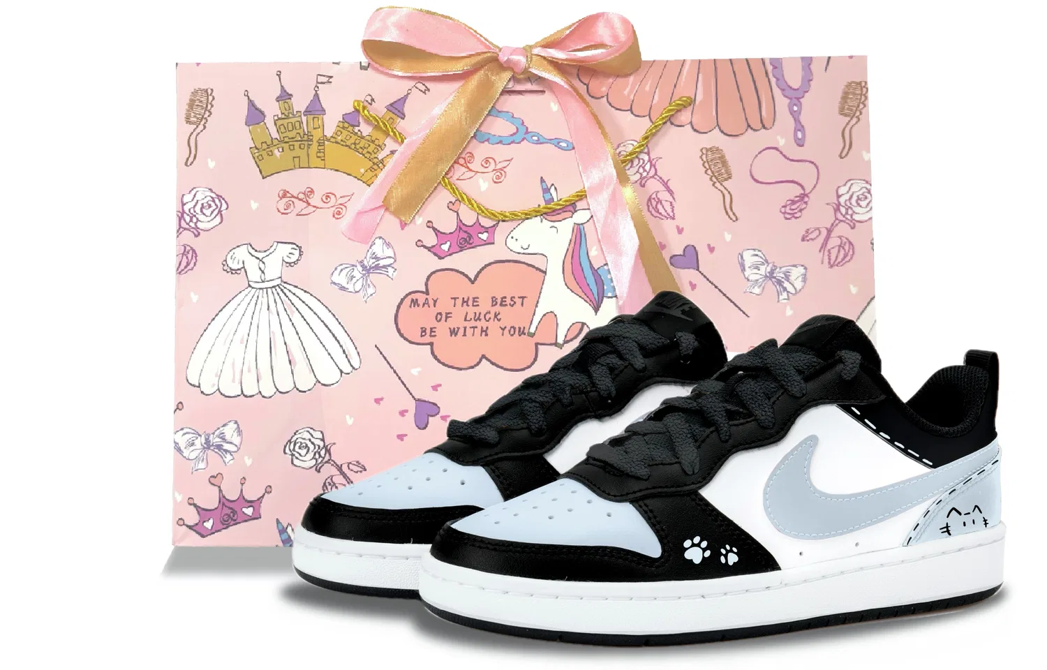 Детские кроссовки для скейтбординга с бело-черно-синим цветом Nike Dunk Kids