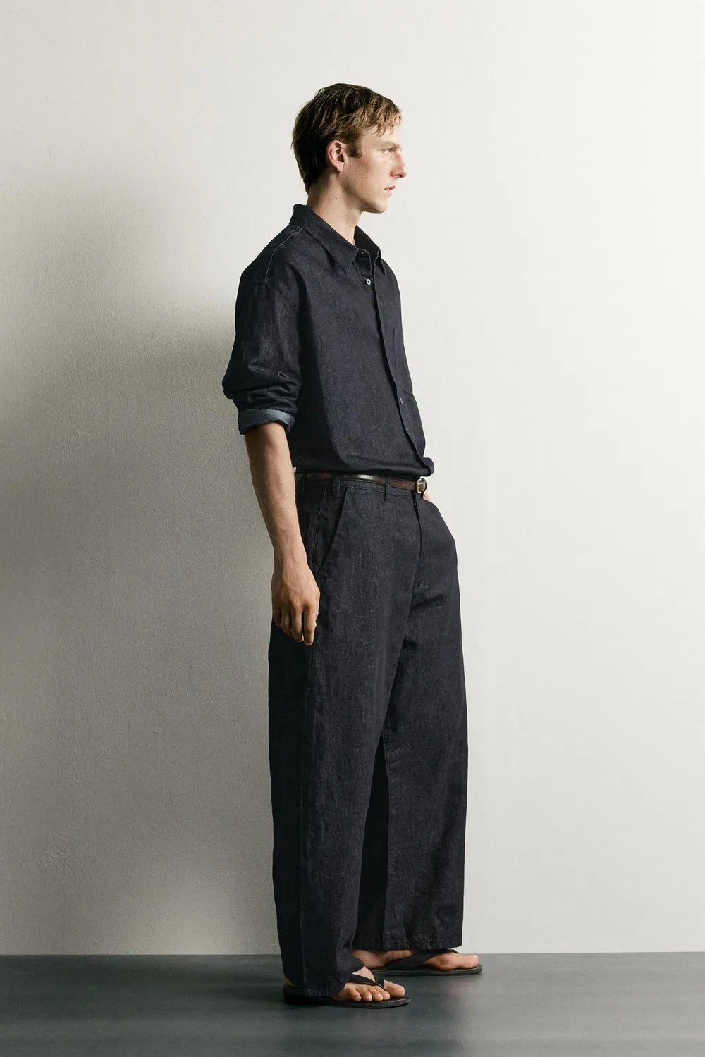 Легкая джинсовая рубашка свободного кройа ZARA, Indigo — фото 4