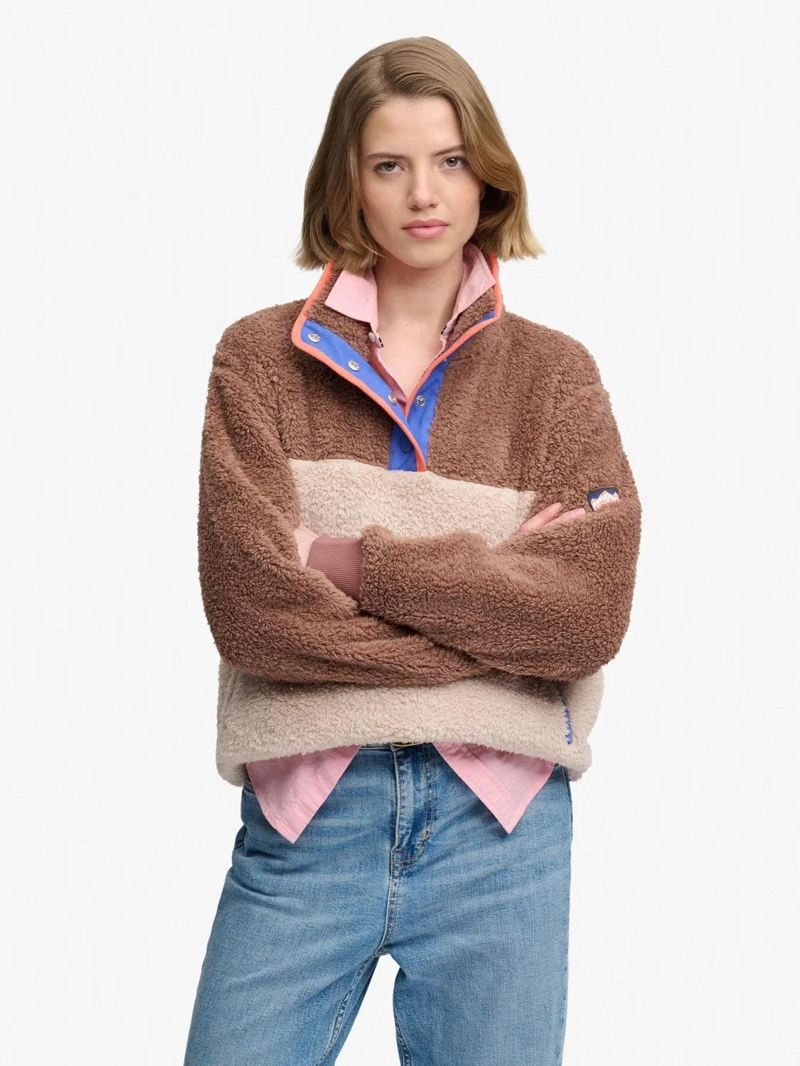 Свитшот с полузастежкой-молнией Super Soft Mash Up Superdry, шоколадно-коричневый