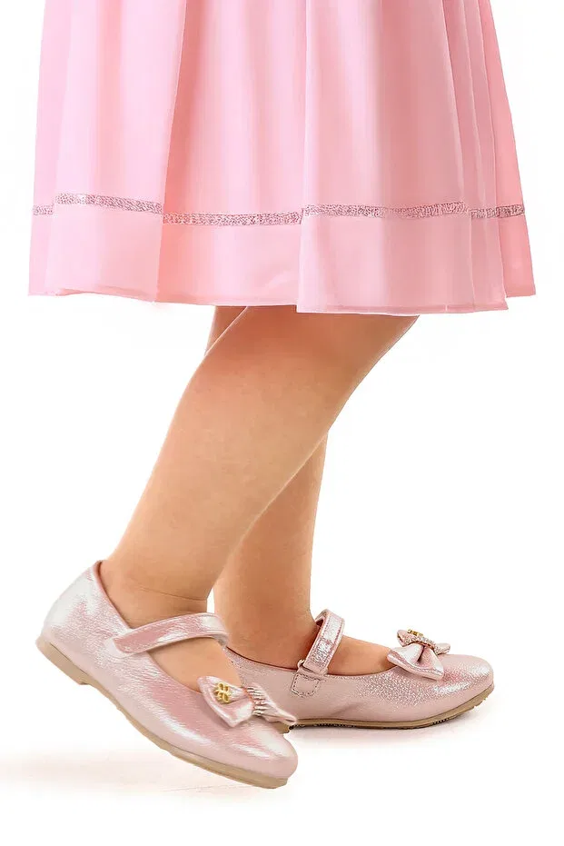 Детские балетки для девочек с бантом на липучке Kiko Kids, Powder — фото 3