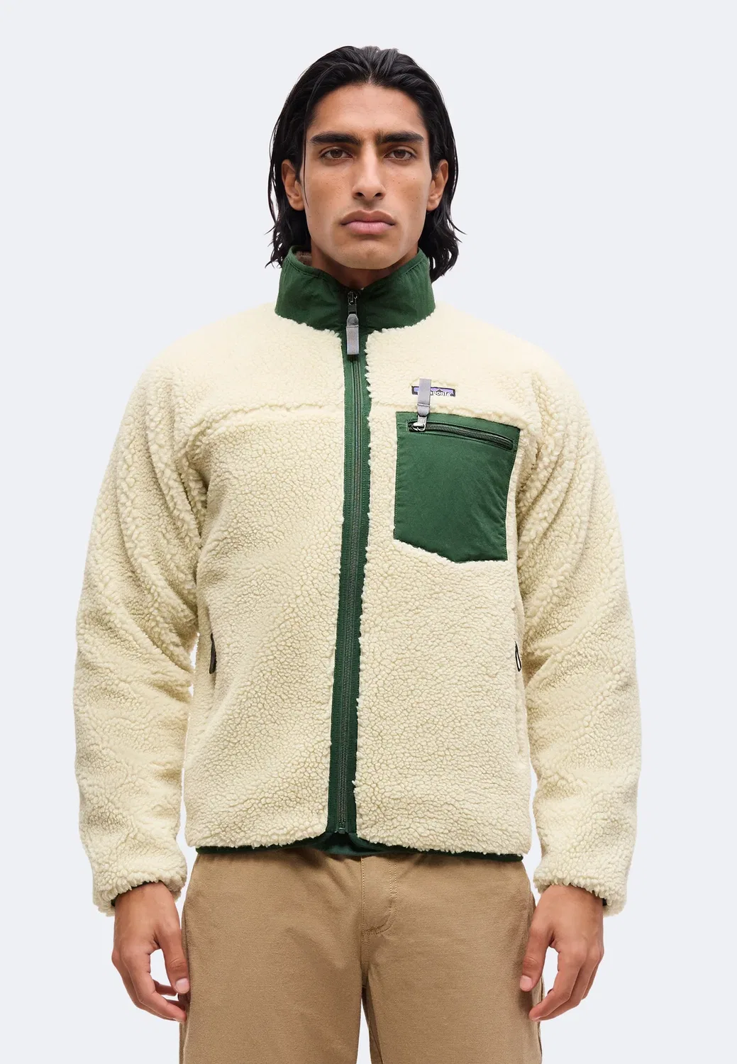 Классическая ретро-куртка из флиса Patagonia, Dark Natural//Treeline Green