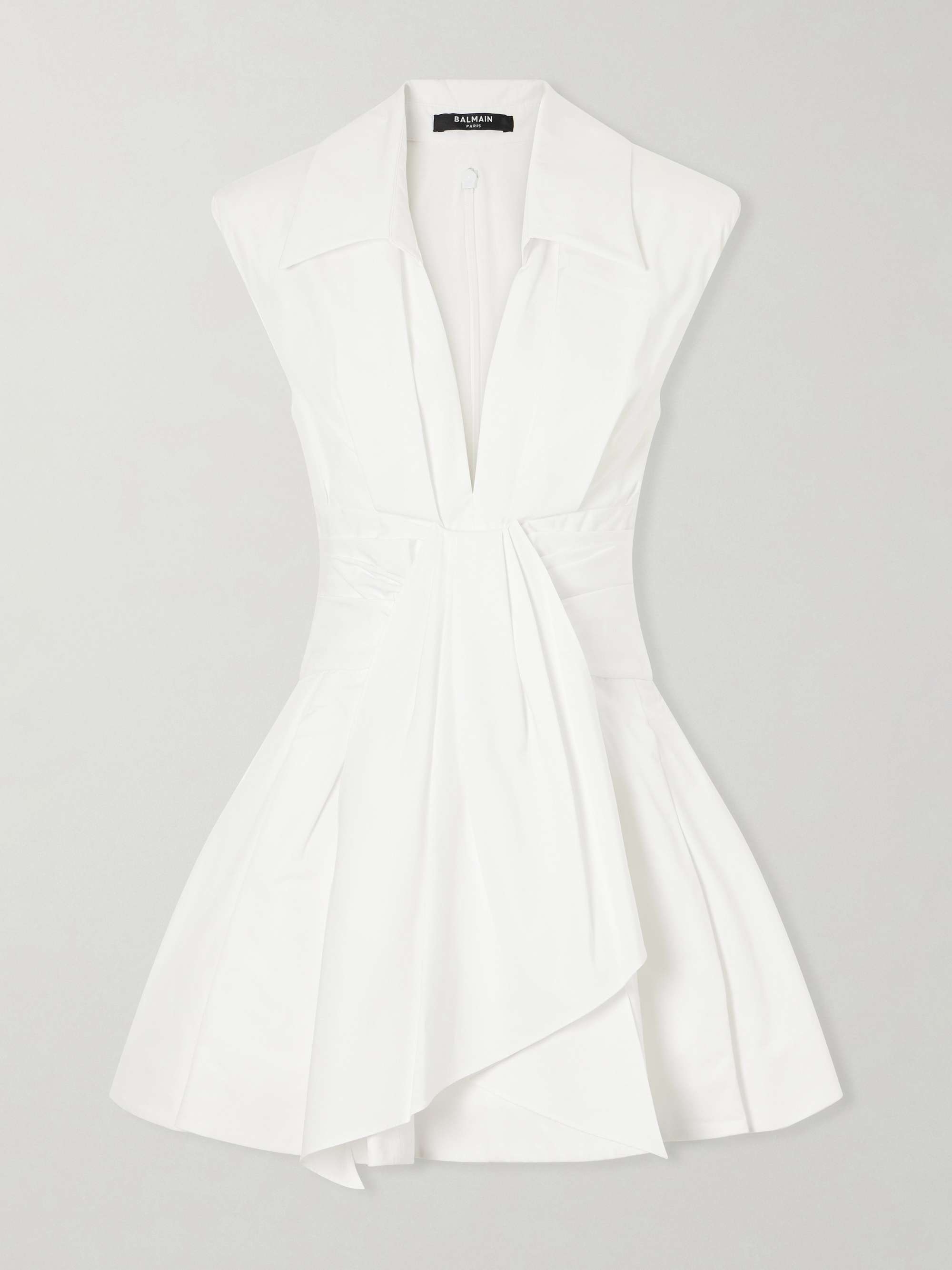 Платье Balmain Belted Pleated Cotton-poplin Mini, белый