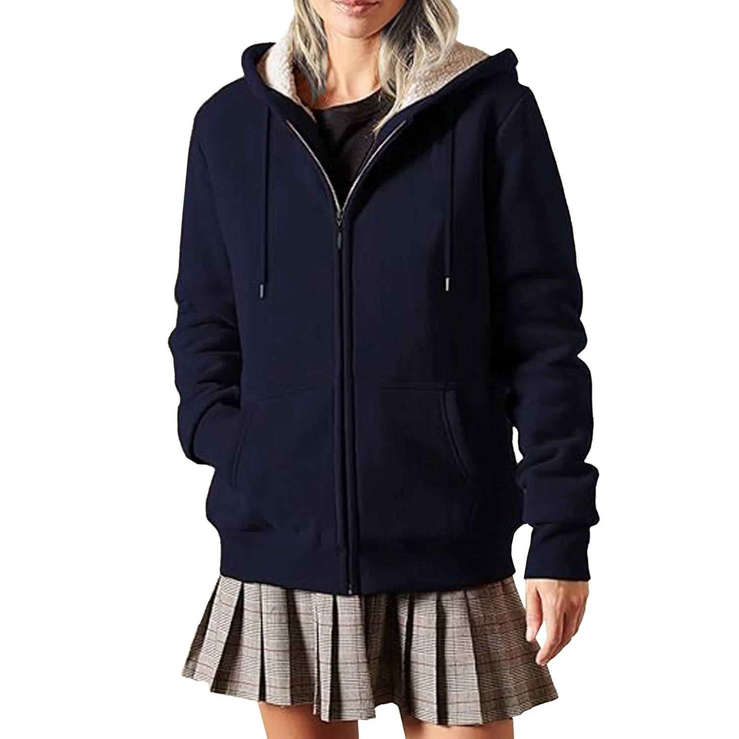 Женская флисовая куртка с капюшоном и принтом, Blu navy — фото 2