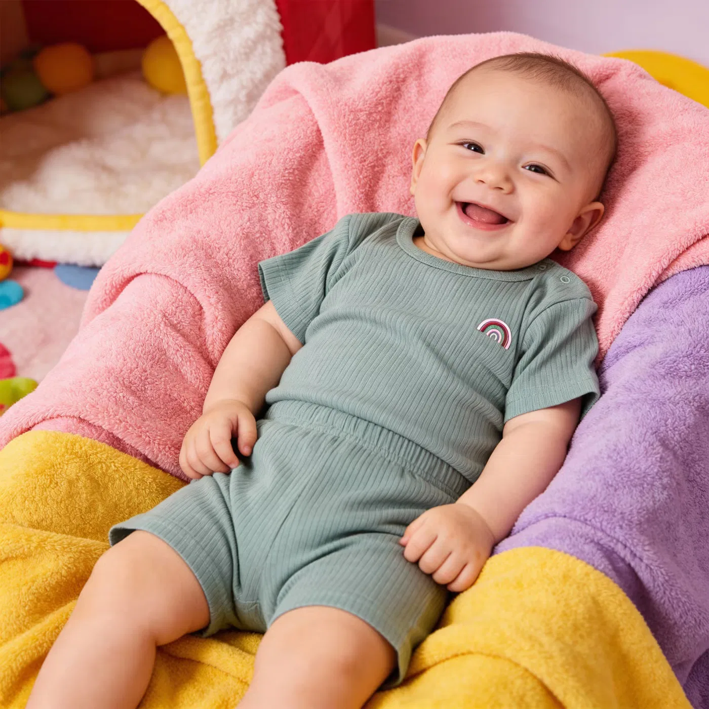 Комплект футболка с коротким рукавом и шорты, Babies Basic, кремовый — фото 4