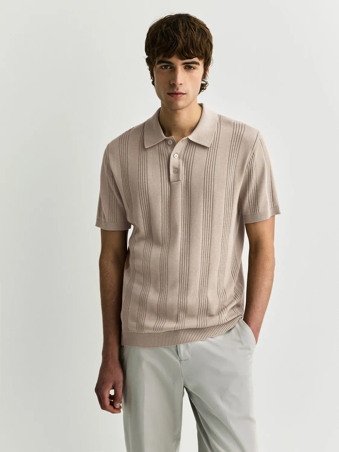 Поло Slim Fit из хлопка с точечным вязанием, Neutral Next