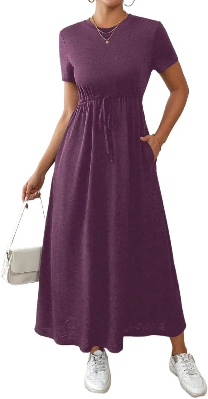 Женское миди-платье на завязке с коротким рукавом, Violet Purple