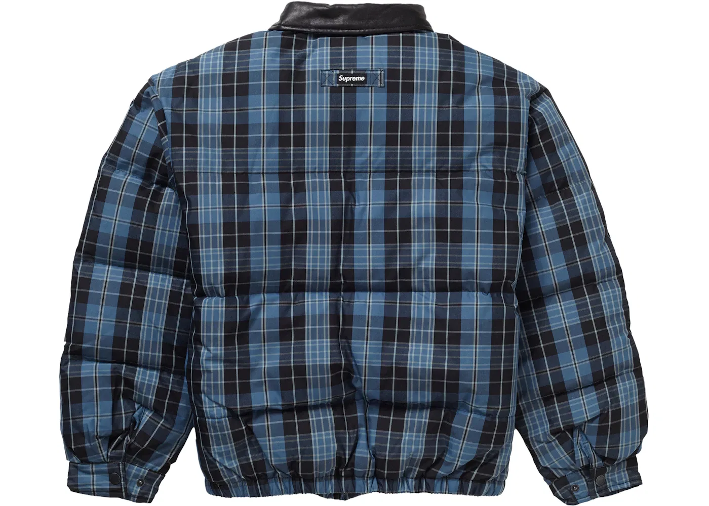 Мужская пуховая куртка Supreme Leather Collar Puffy Jacket, Blue Plaid — фото 3