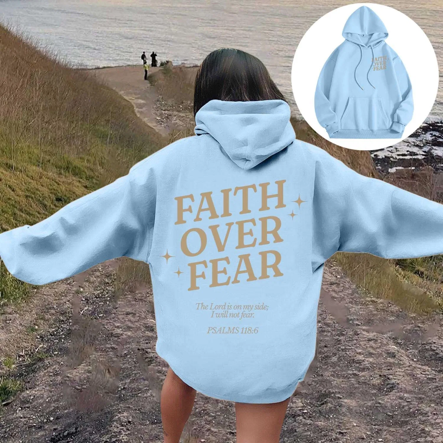 Женский худи с принтом Faith Over Fear, Azzurro — фото 2