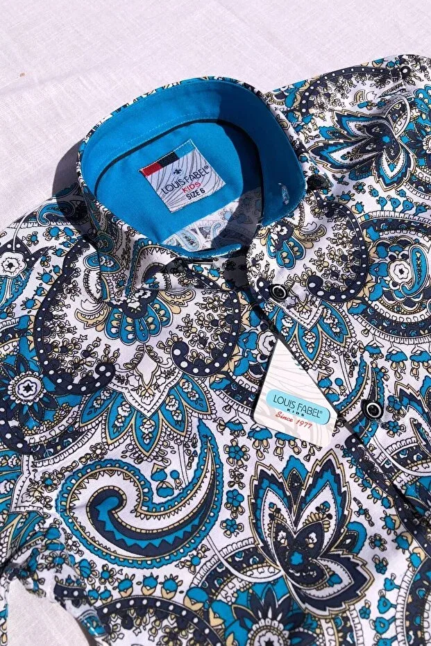 Детская рубашка с принтом для мальчиков Louis Kids, Turquoise — фото 4