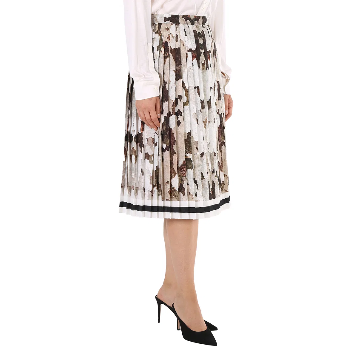 Юбка плиссированная с камуфляжным принтом и полосами Ladies Camouflage Print And Stripes Pleated Skirt Burberry, Honey Ip Pattern — фото 2