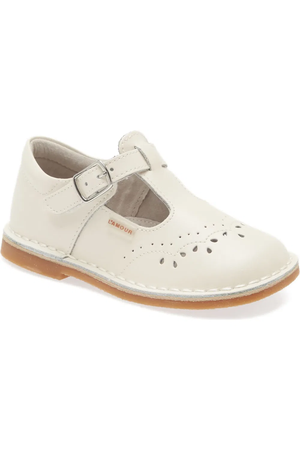 Туфли детские Mary Jane с перфорацией Ruthie T Strap L'AMOUR, Pearl White