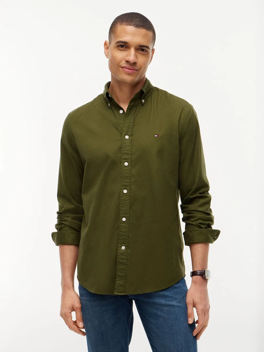Рубашка на пуговицах TOMMY HILFIGER Comfort fit, оливковый цвет — фото 2