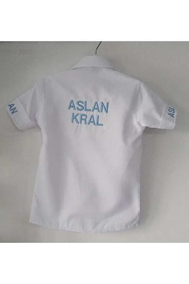 Детская рубашка для мальчиков с вышивкой Named shirt embroidery embroidered personalized white colored short sleeve boy's shirt 0-5 years old Moms And Babies, White