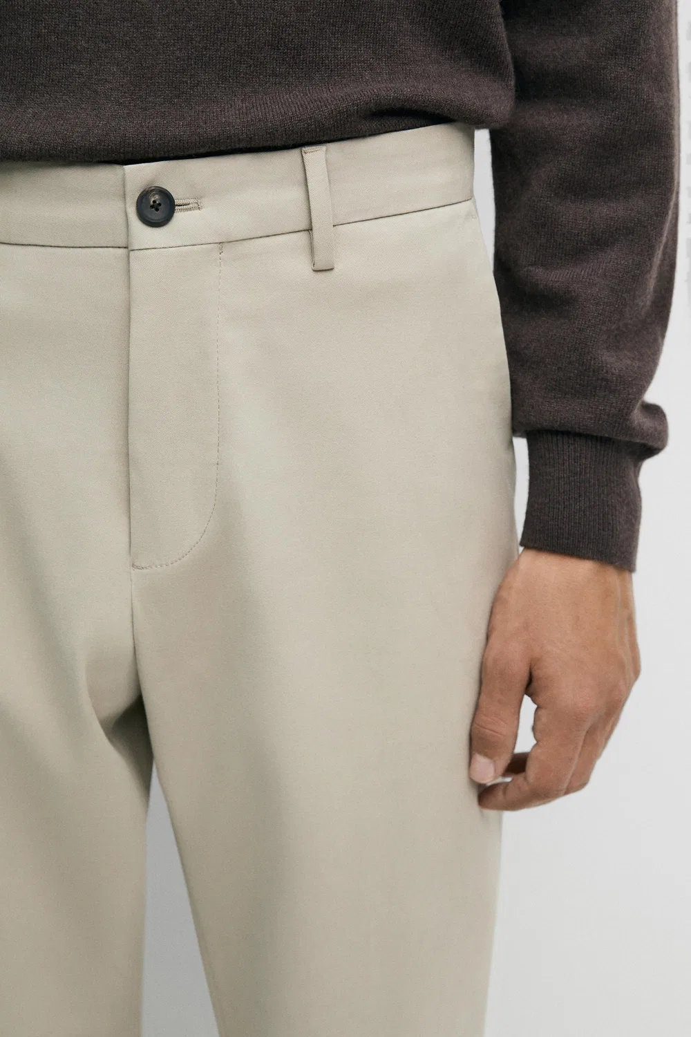 Брюки Massimo Dutti, узкие, бежевый — фото 4