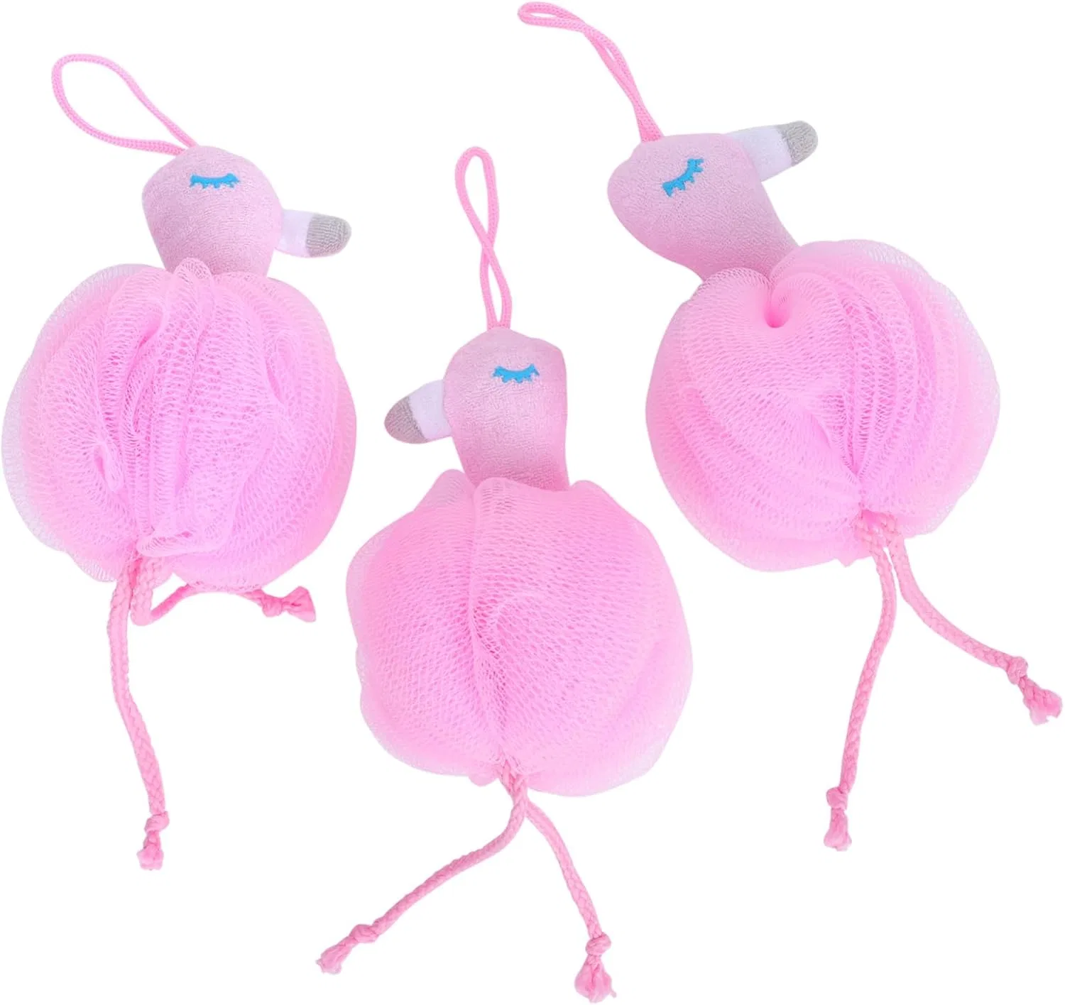 Мочалка для душа Flamingo, LALADEFIEE, 3 шт, 20x7x7 см, розовый