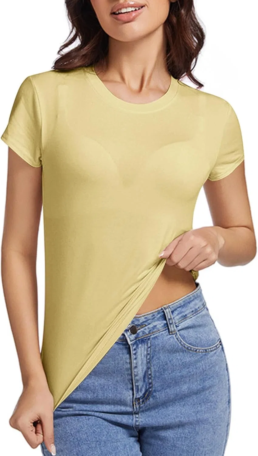 Женская облегающая футболка с коротким рукавом, Yellow