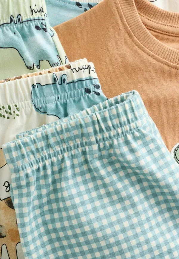 Пижамный комплект из 3 предметов Regular fit, Short pyjamas 3 pack, Next, коричневый, кремовый, сage, животный принт — фото 2