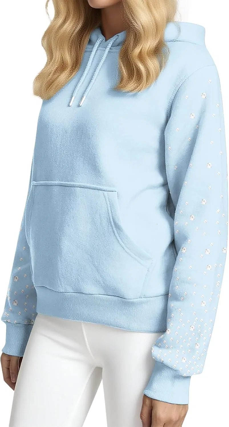Женское худи с блестками и стразами, с длинным рукавом, Oversized, Y2K, голубой — фото 2