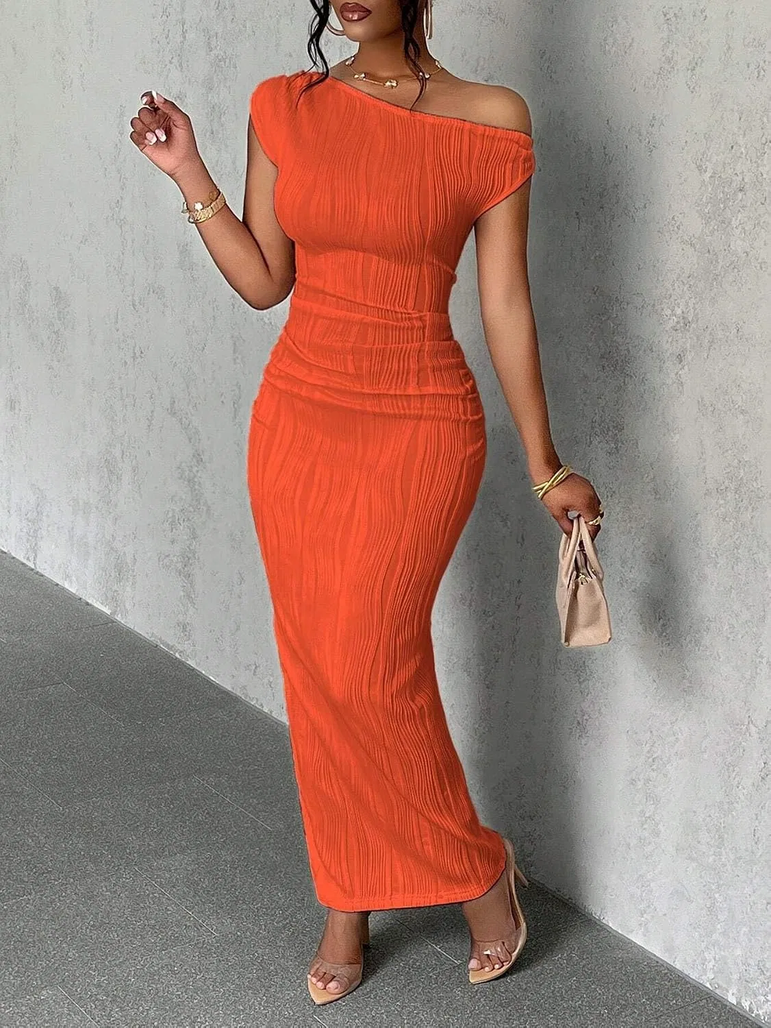 Женское облегающее макси-платье с асимметричным вырезом Orange — фото 3