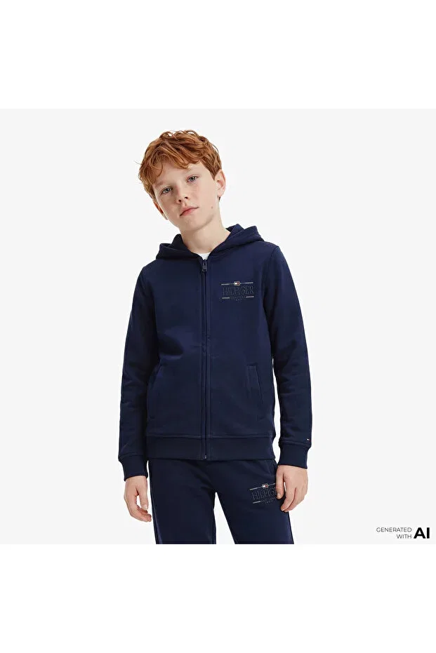 Детское худи для девочек с капюшоном Icons Kids Navy Blue Tracksuit Top Tommy Hilfiger, Navy Blue