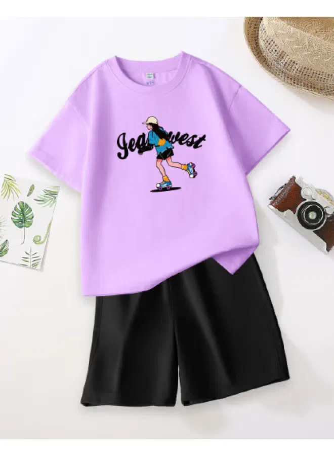 Комплект футболка и шорты с коротким рукавом Jeanswest, светло-фиолетовый
