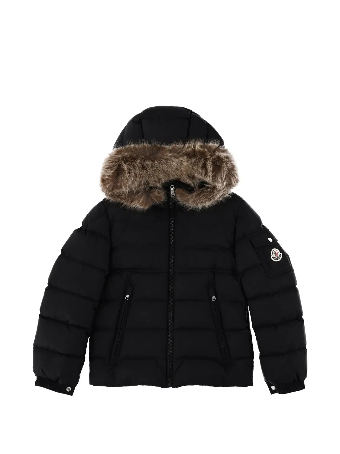 Детская стеганая куртка с искусственным мехом Moncler, черный