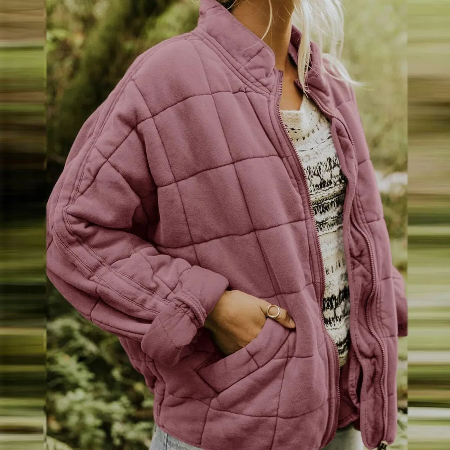 Женская куртка стеганая с длинным рукавом, rosa — фото 2