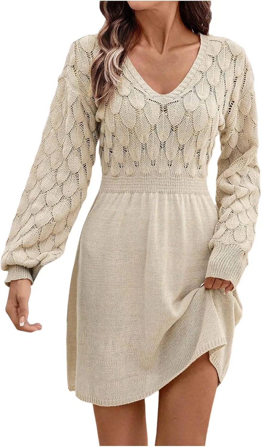 Женское платье-свитер с V-образным вырезом Beige
