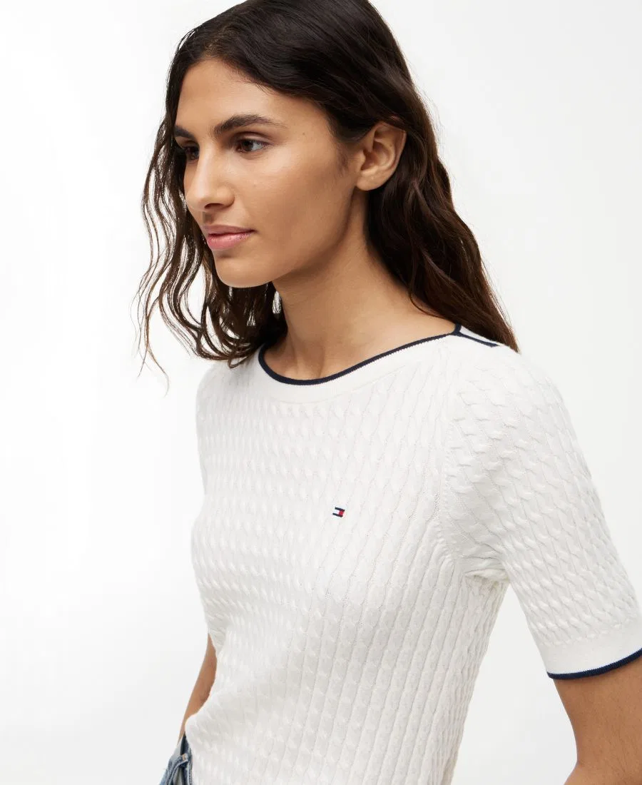 Свитер с лодочкой и коротким рукавом, модель Boat Neck Short-Sleeve Cotton Sweater Tommy Hilfiger, Ivory Petal — фото 3